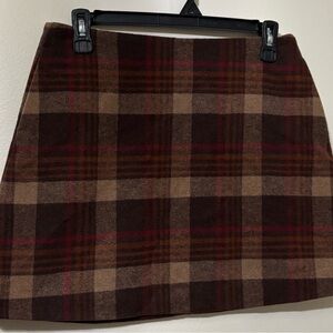 Tartan Plaid Wool Blend Brown and Red Women's Mini Skirt w Pockets